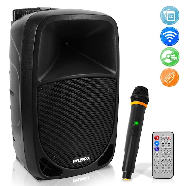 Pyle 1000W Portable Bluetooth PA Speaker, 10 in Subwoofer, UHF Wireless Mic, MP3/USB/SD, Rechargeable PSBT105A - main